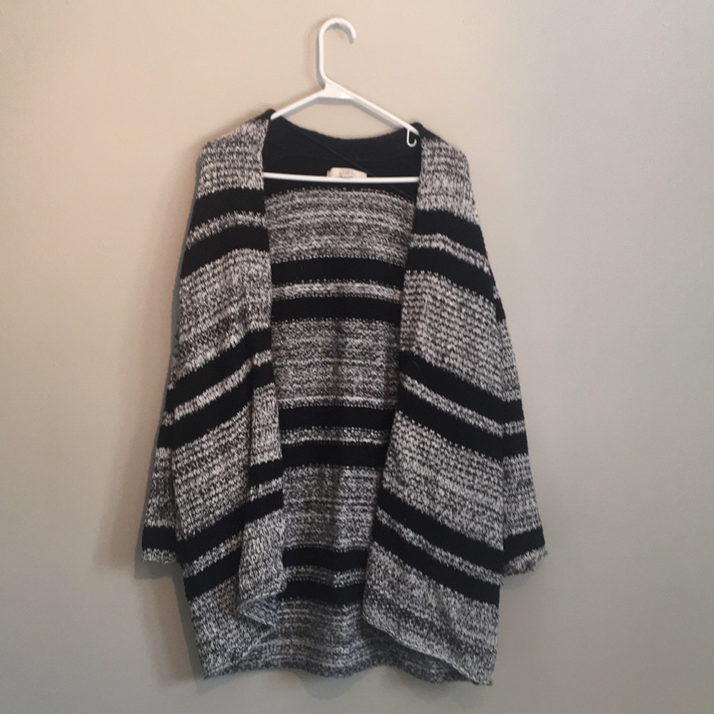 Black striped open cardigan sweater